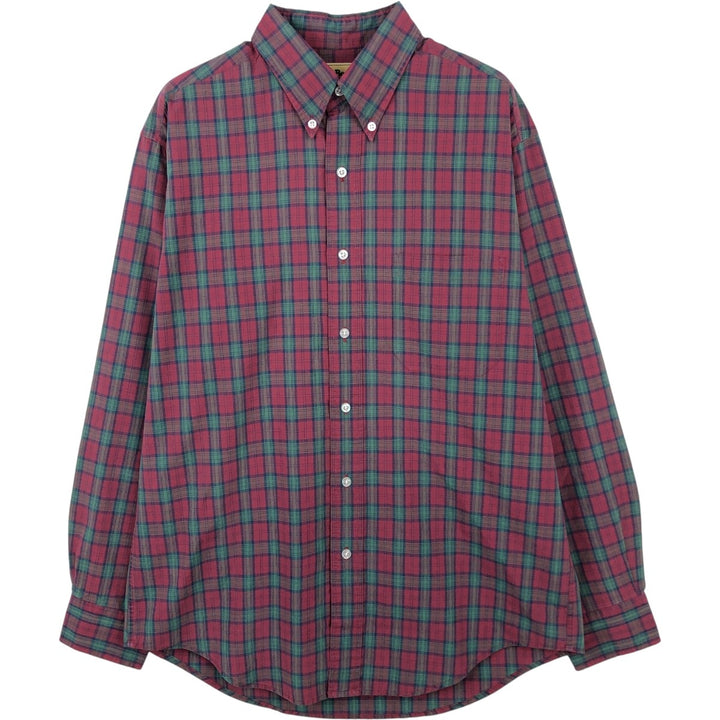 Vintage LLBean long-sleeved button-down check shirt from the 1990s, men's size M. cotton red type Vintage Second Hand