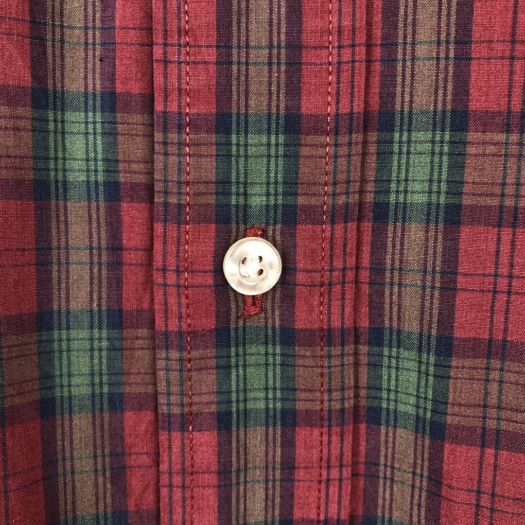 Vintage LLBean long-sleeved button-down check shirt from the 1990s, men's size M. cotton red type Vintage Second Hand