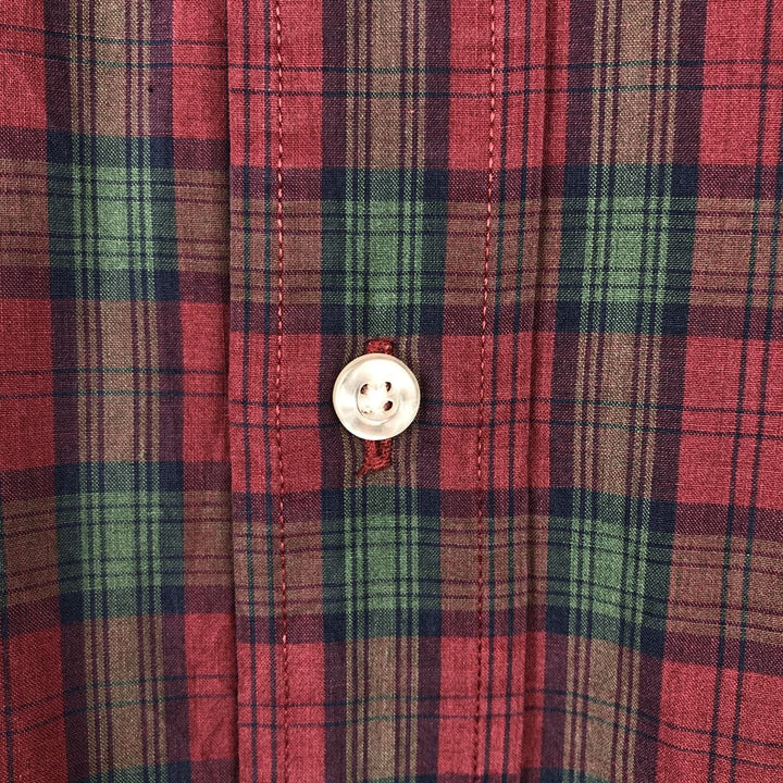 Vintage LLBean long-sleeved button-down check shirt from the 1990s, men's size M. cotton red type Vintage Second Hand