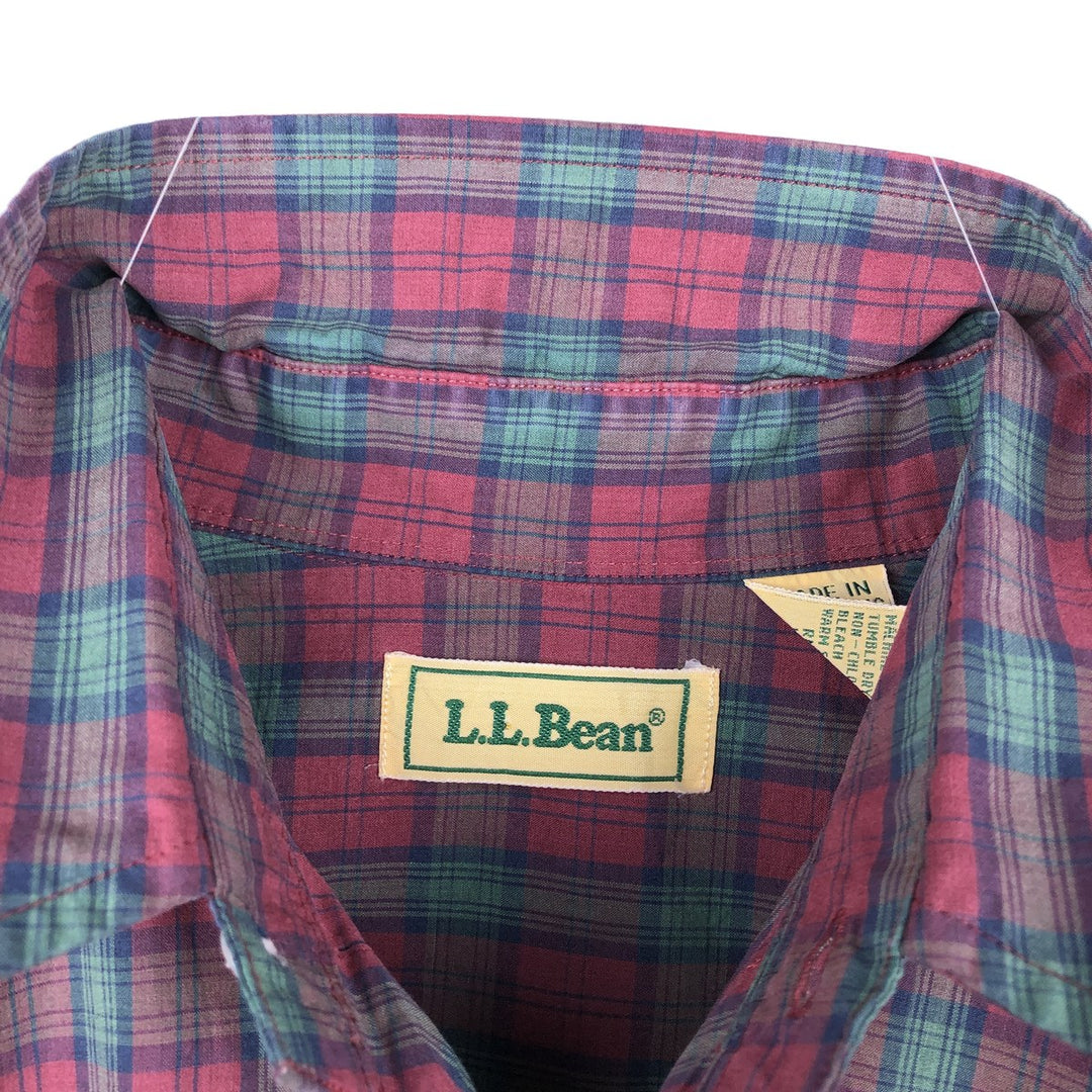 Vintage LLBean long-sleeved button-down check shirt from the 1990s, men's size M. cotton red type Vintage Second Hand