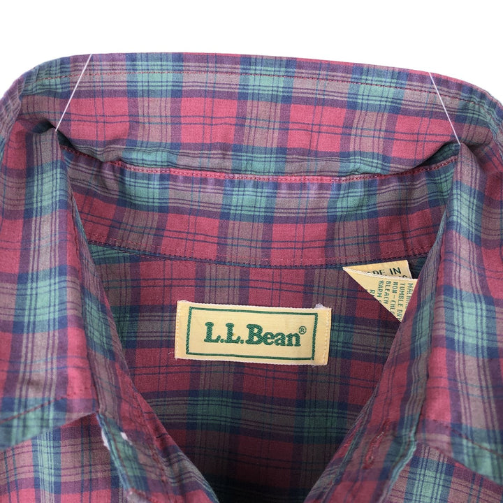 Vintage LLBean long-sleeved button-down check shirt from the 1990s, men's size M. cotton red type Vintage Second Hand