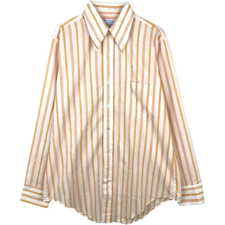 Arrow Belmont Pacer Multi-Stripe Long-Sleeve Striped Shirt, Made in USA, Men's Size M (Equivalent), Vintage polyester yellow type Vintage Second Hand