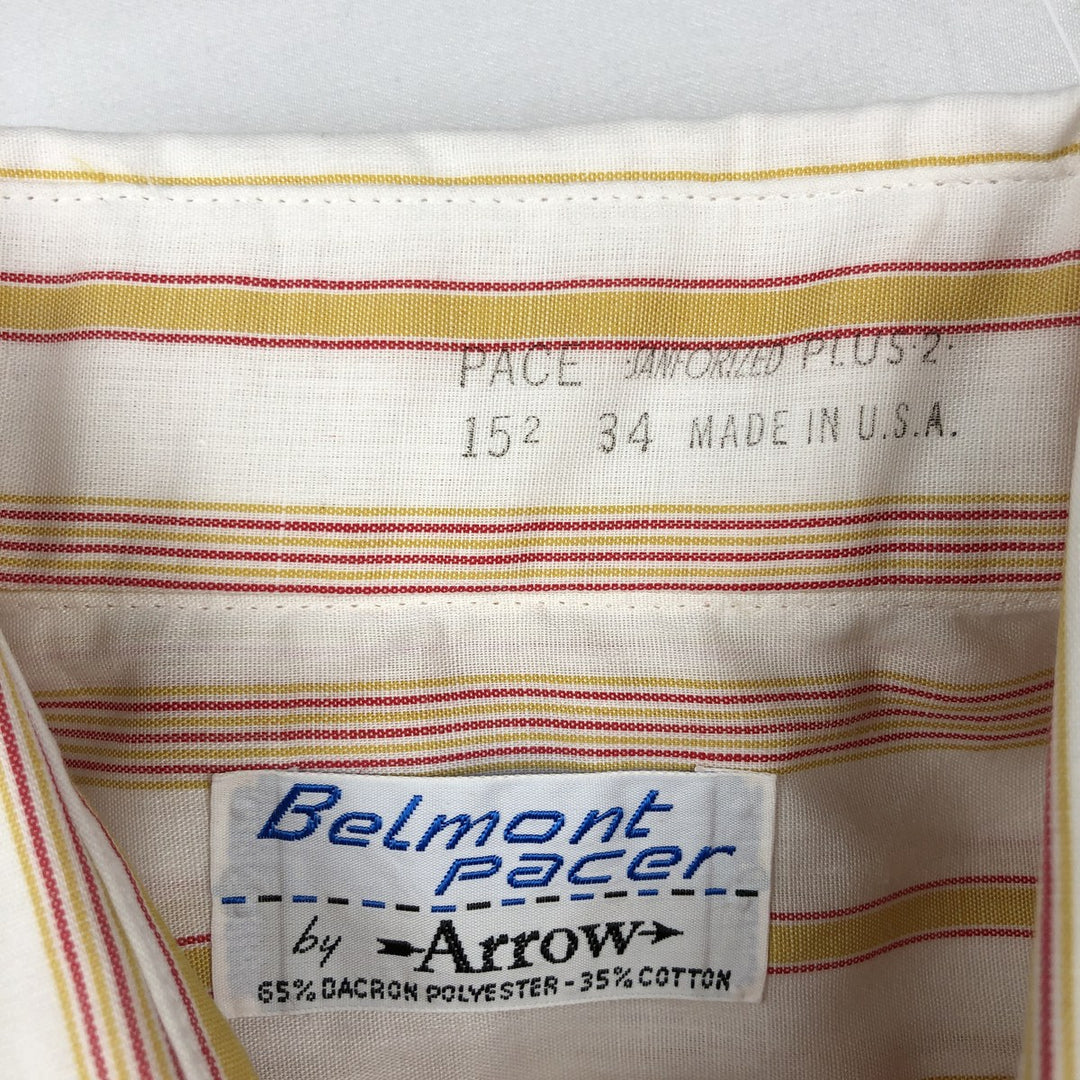 Arrow Belmont Pacer Multi-Stripe Long-Sleeve Striped Shirt, Made in USA, Men's Size M (Equivalent), Vintage polyester yellow type Vintage Second Hand