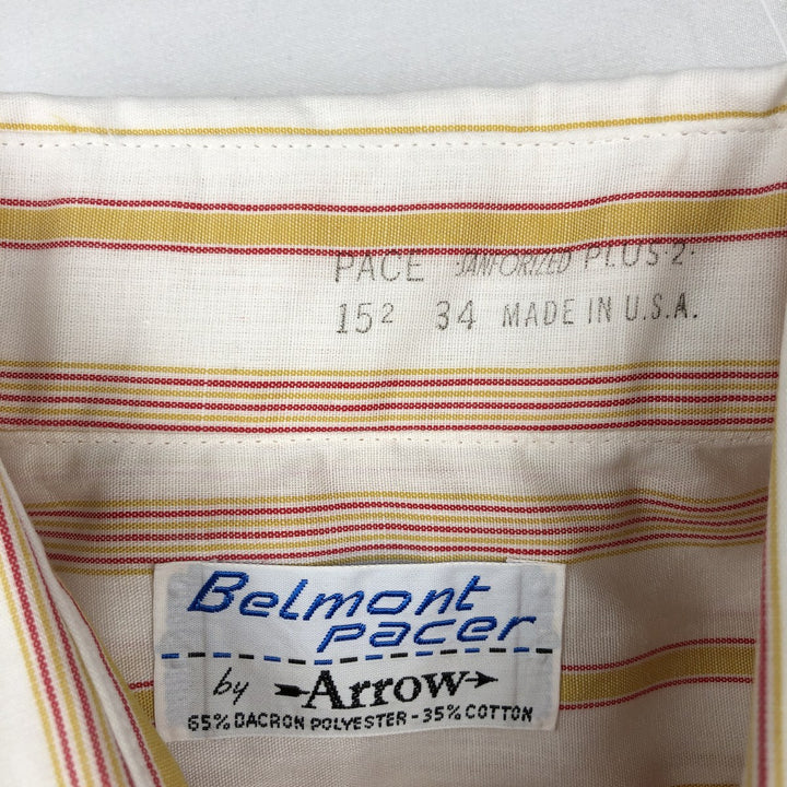 Arrow Belmont Pacer Multi-Stripe Long-Sleeve Striped Shirt, Made in USA, Men's Size M (Equivalent), Vintage polyester yellow type Vintage Second Hand