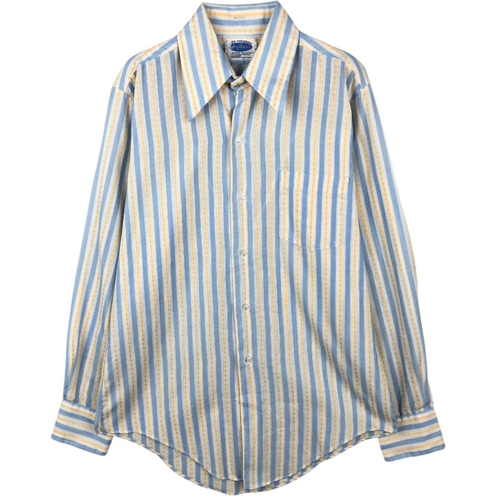 Striped Pattern Long-Sleeve Striped Shirt, Men's Size M (approx.) polyester Blue type light blue Vintage Second Hand