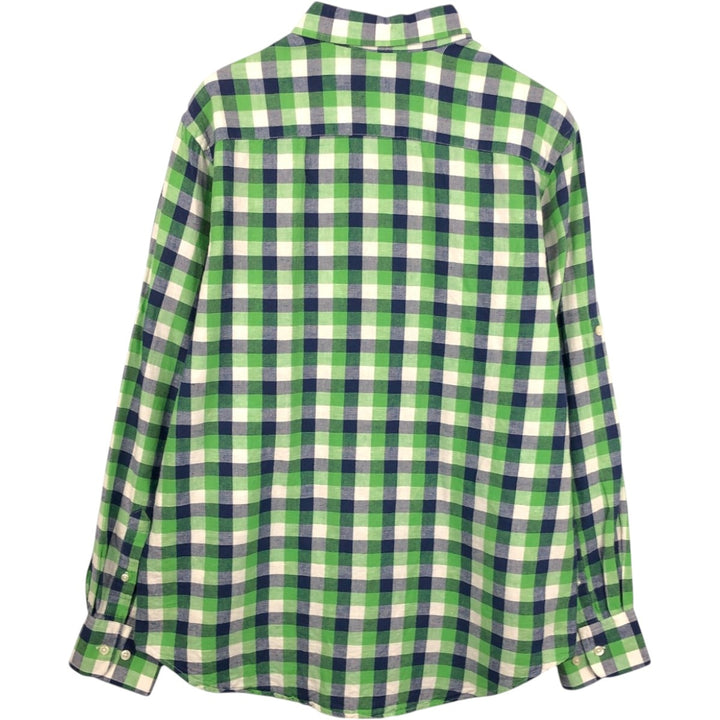 2000'S Banana Republic Check Pattern Long-Sleeve Linen x Cotton Shirt, Men's Size L (approx.) linen green type Vintage Second Hand