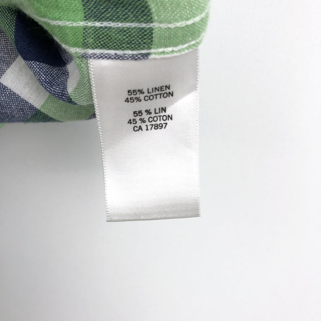 2000'S Banana Republic Check Pattern Long-Sleeve Linen x Cotton Shirt, Men's Size L (approx.) linen green type Vintage Second Hand