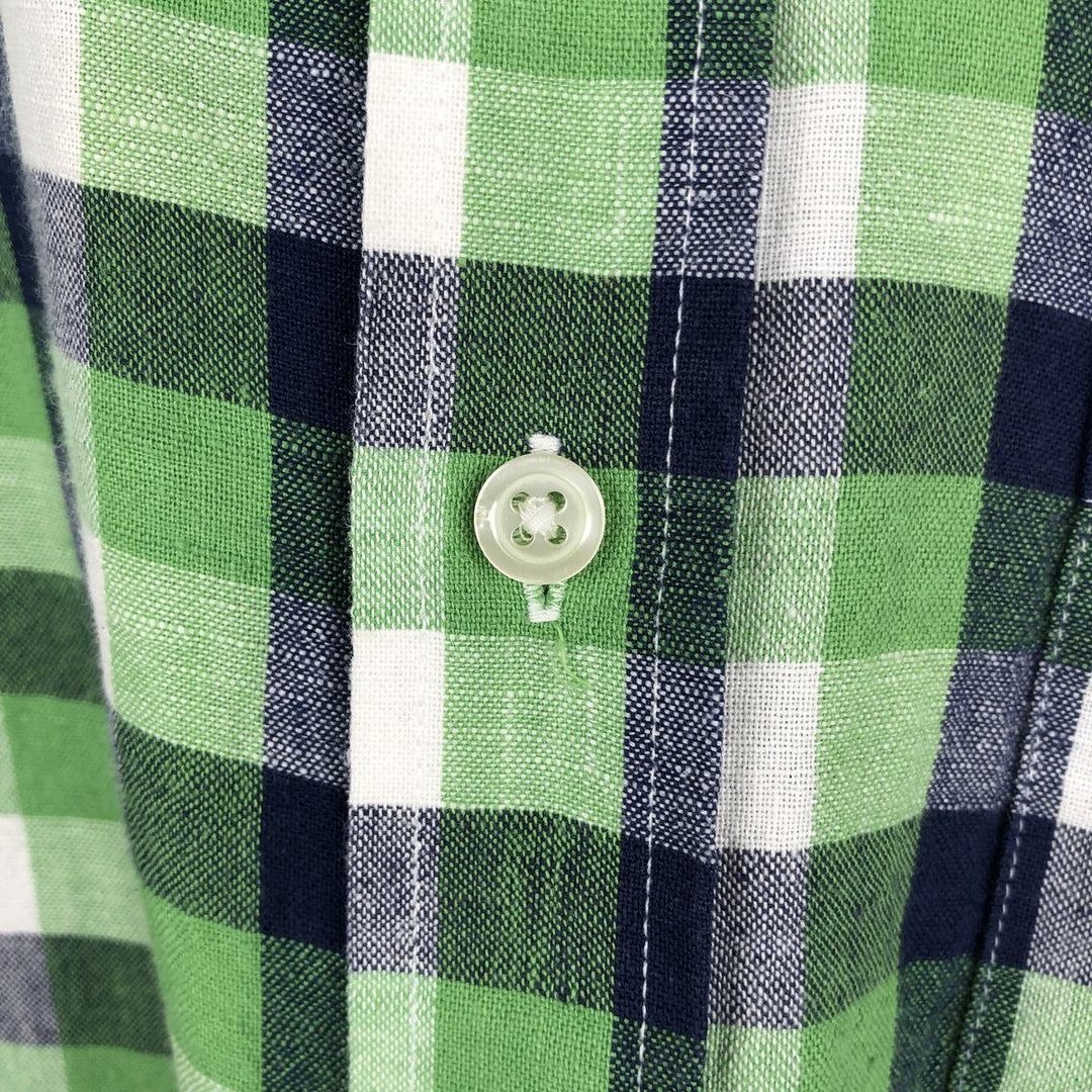2000'S Banana Republic Check Pattern Long-Sleeve Linen x Cotton Shirt, Men's Size L (approx.) linen green type Vintage Second Hand