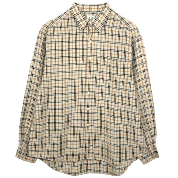 90'S GAP Old Gap Check Pattern Long-Sleeve Linen Shirt Men's Size L (Equivalent) Vintage linen orange type Vintage Second Hand
