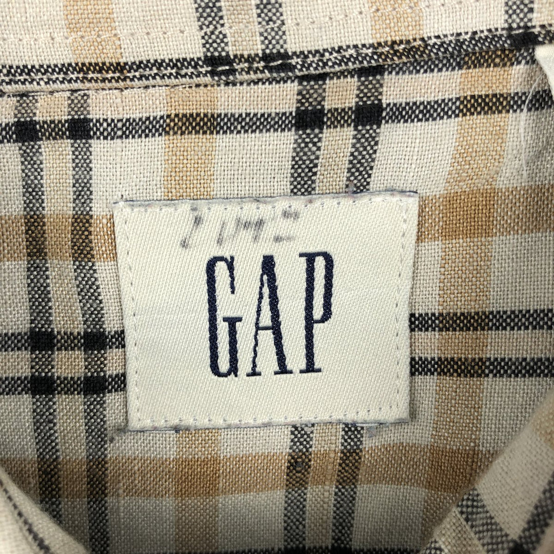 90'S GAP Old Gap Check Pattern Long-Sleeve Linen Shirt Men's Size L (Equivalent) Vintage linen orange type Vintage Second Hand