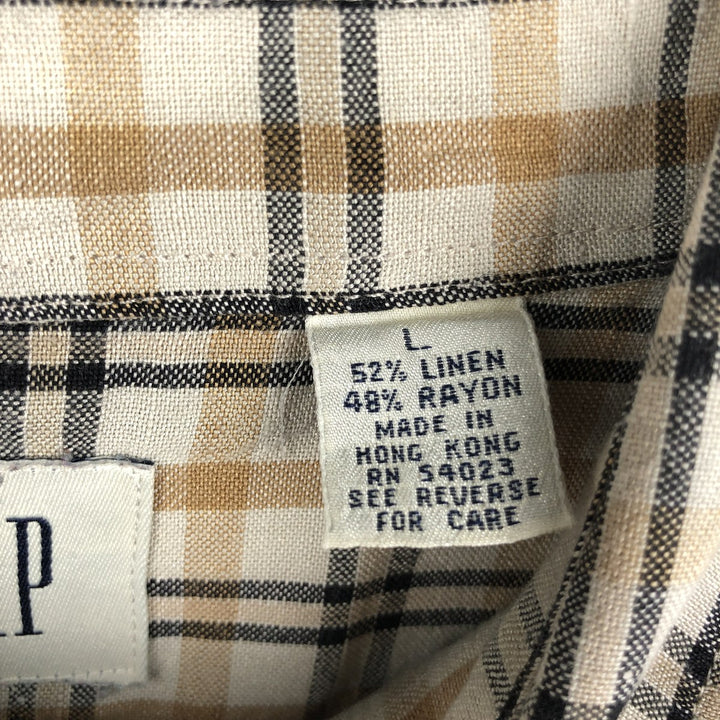 90'S GAP Old Gap Check Pattern Long-Sleeve Linen Shirt Men's Size L (Equivalent) Vintage linen orange type Vintage Second Hand