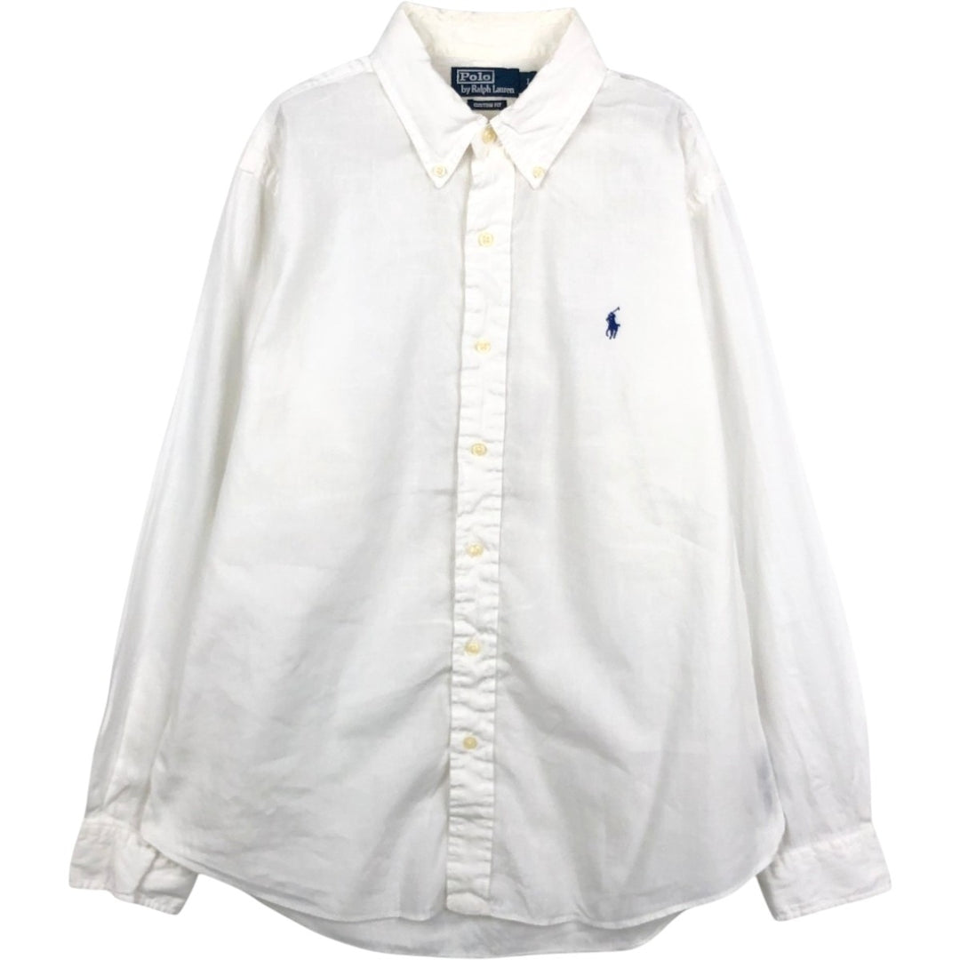 Ralph Lauren POLO by Ralph Lauren CUSTOM FIT Long-Sleeve Linen Button-Down Shirt, Men's Size L (approx.) linen white type Vintage Second Hand