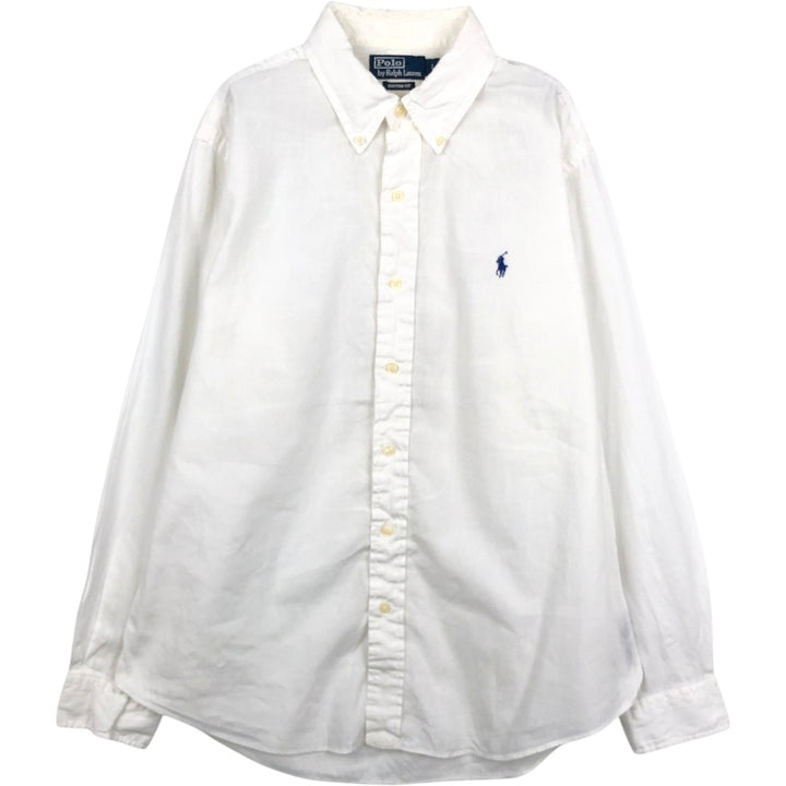 Ralph Lauren POLO by Ralph Lauren CUSTOM FIT Long-Sleeve Linen Button-Down Shirt, Men's Size L (approx.) linen white type Vintage Second Hand