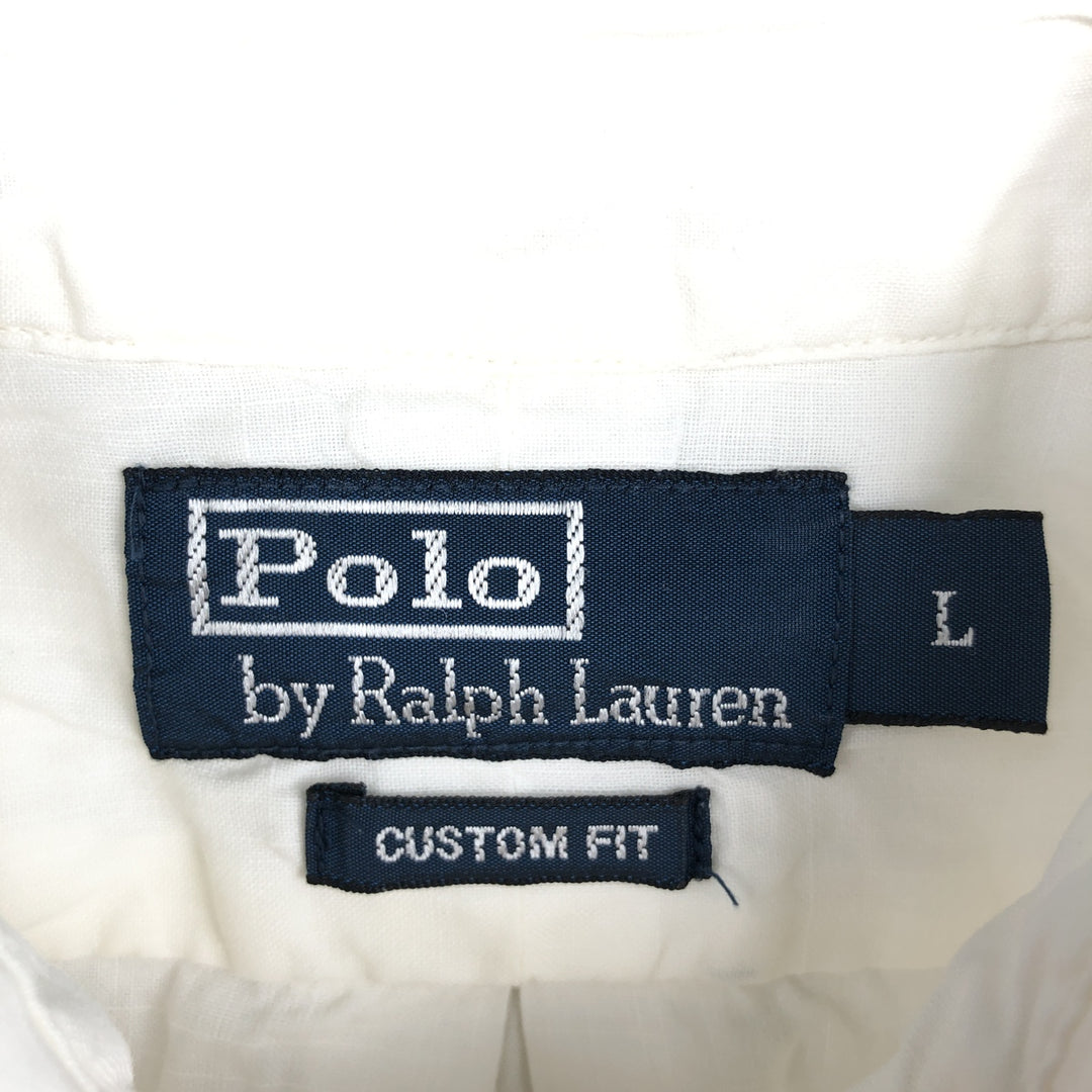 Ralph Lauren POLO by Ralph Lauren CUSTOM FIT Long-Sleeve Linen Button-Down Shirt, Men's Size L (approx.) linen white type Vintage Second Hand