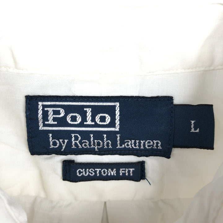 Ralph Lauren POLO by Ralph Lauren CUSTOM FIT Long-Sleeve Linen Button-Down Shirt, Men's Size L (approx.) linen white type Vintage Second Hand