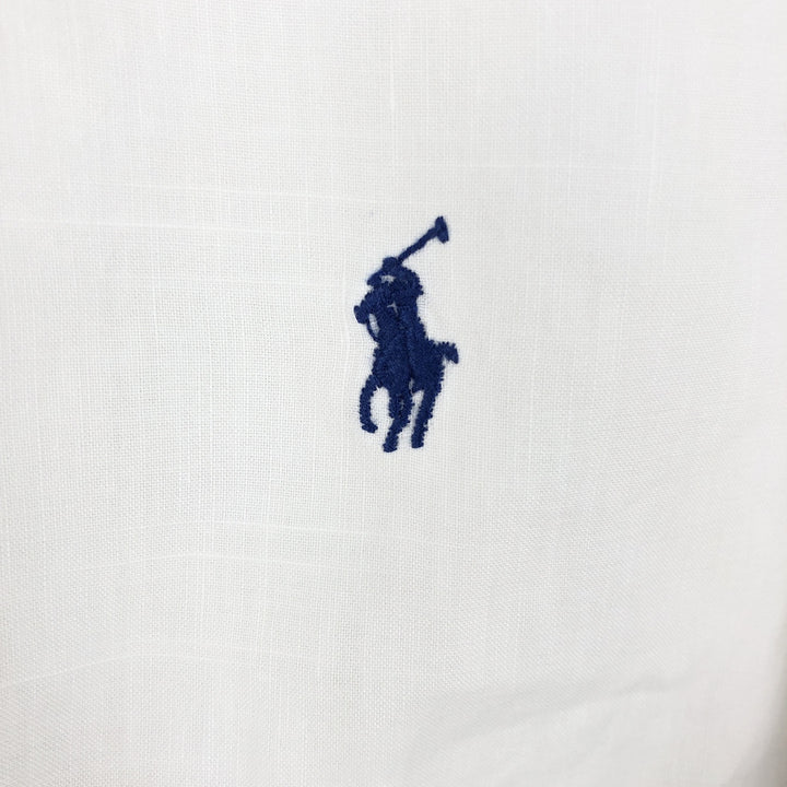 Ralph Lauren POLO by Ralph Lauren CUSTOM FIT Long-Sleeve Linen Button-Down Shirt, Men's Size L (approx.) linen white type Vintage Second Hand