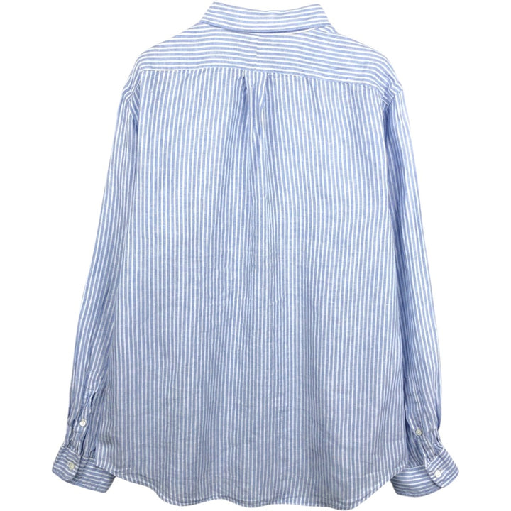 Ralph Lauren Striped Pattern Long-Sleeve Linen Button-Down Shirt, Men's Size XL (approx.) linen Blue type light blue Vintage Second Hand