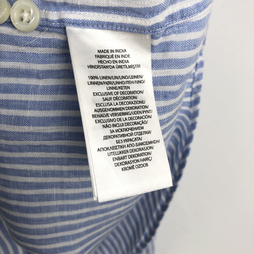 Ralph Lauren Striped Pattern Long-Sleeve Linen Button-Down Shirt, Men's Size XL (approx.) linen Blue type light blue Vintage Second Hand