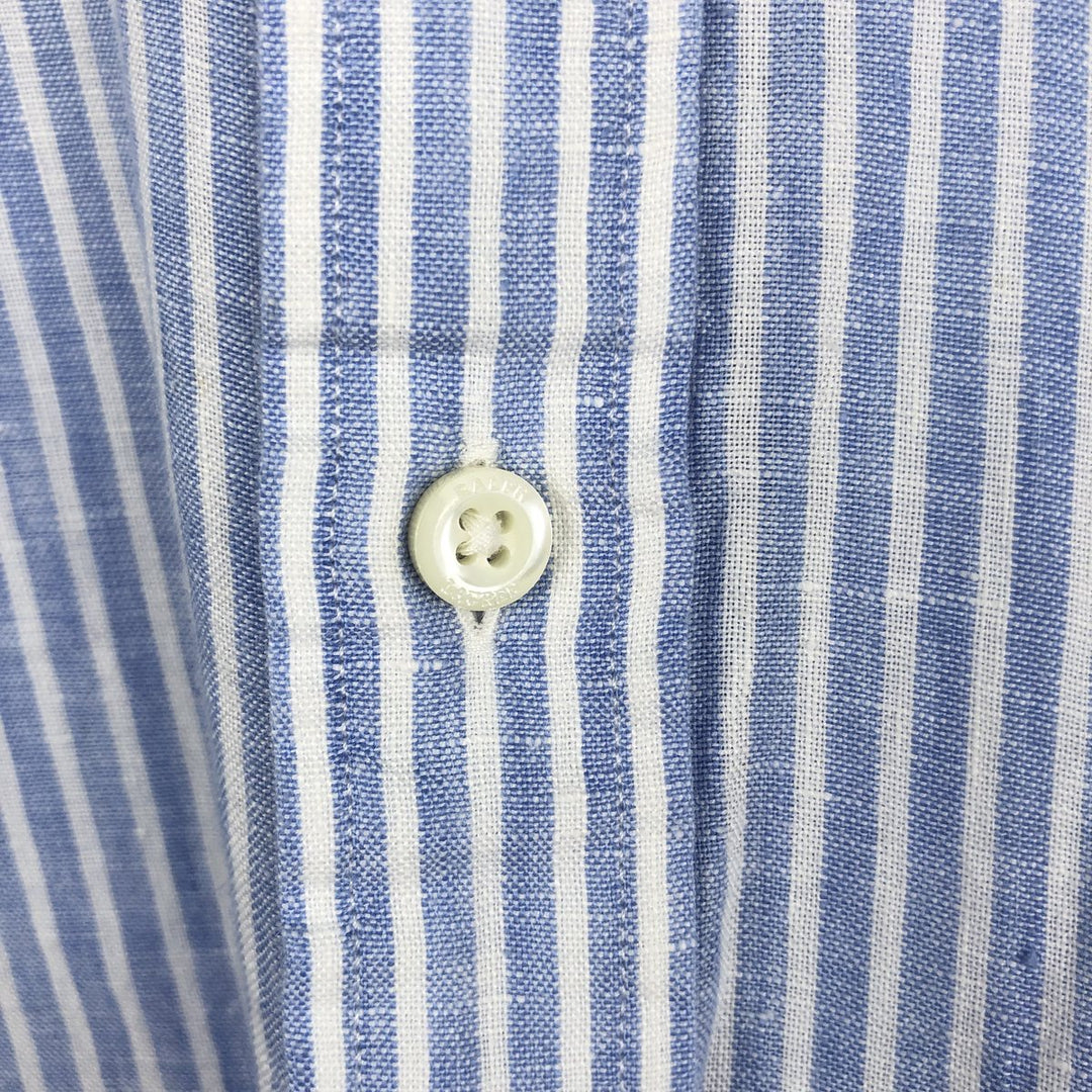 Ralph Lauren Striped Pattern Long-Sleeve Linen Button-Down Shirt, Men's Size XL (approx.) linen Blue type light blue Vintage Second Hand
