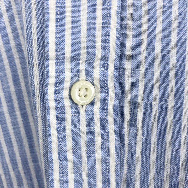 Ralph Lauren Striped Pattern Long-Sleeve Linen Button-Down Shirt, Men's Size XL (approx.) linen Blue type light blue Vintage Second Hand