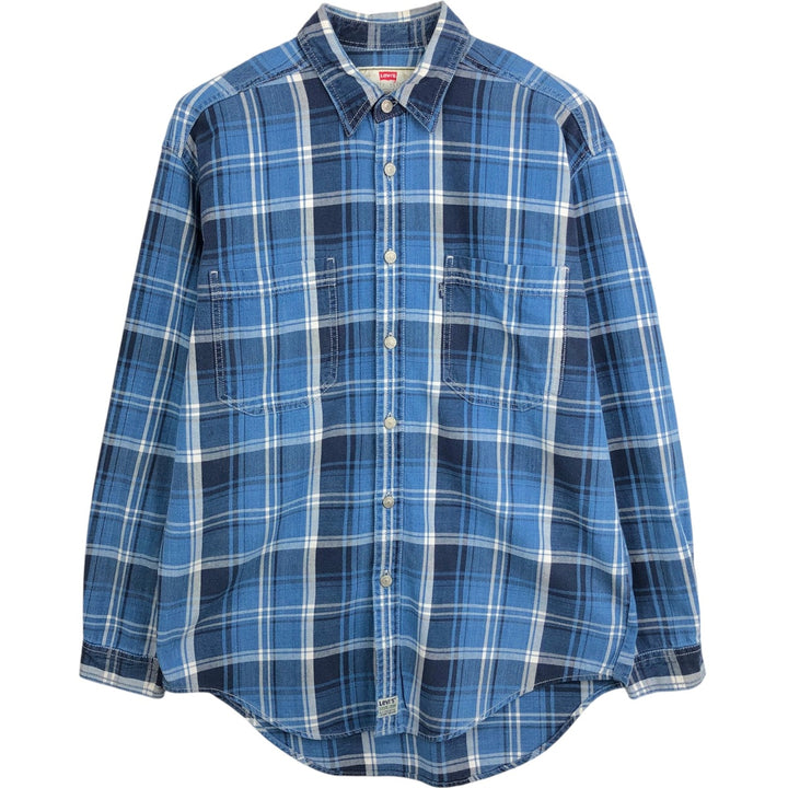 Levi's Authentic Jeanswear Check Pattern Long-Sleeve Denim Shirt, Men's Size M (approx.) cotton blue type Vintage Second Hand