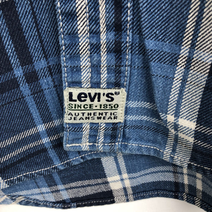 Levi's Authentic Jeanswear Check Pattern Long-Sleeve Denim Shirt, Men's Size M (approx.) cotton blue type Vintage Second Hand
