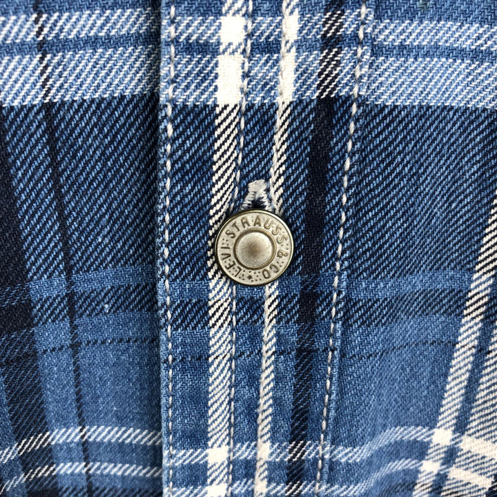 Levi's Authentic Jeanswear Check Pattern Long-Sleeve Denim Shirt, Men's Size M (approx.) cotton blue type Vintage Second Hand