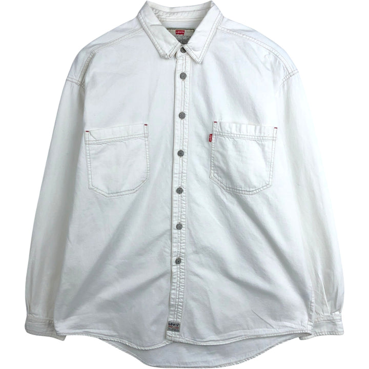 90s-00'S Levi's RED TAB Long-Sleeve White Denim Shirt, Men's Size XL (approx.) cotton white type Vintage Second Hand
