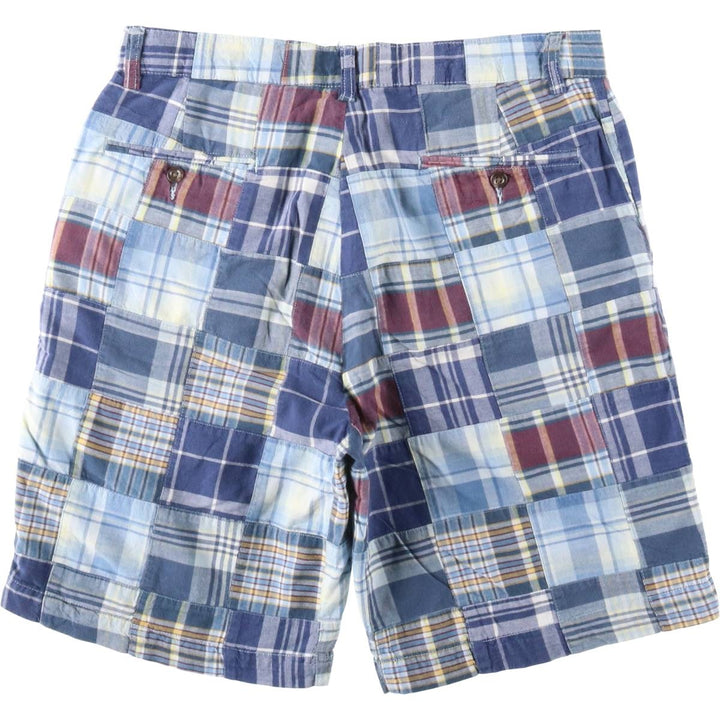 Ralph Lauren POLO by Ralph Lauren Check Pattern Patchwork Cotton Shorts, Men's Size W32 (approx.) cotton blue type Vintage Second Hand