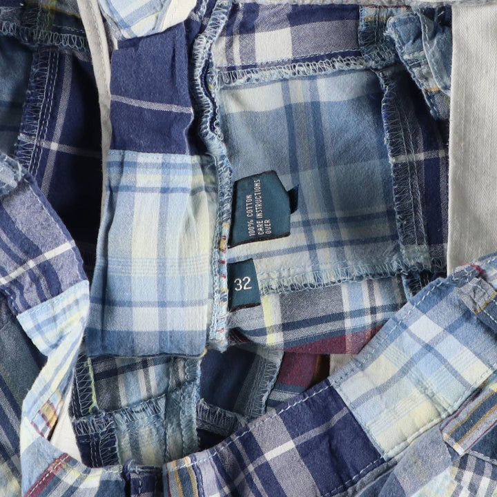 Ralph Lauren POLO by Ralph Lauren Check Pattern Patchwork Cotton Shorts, Men's Size W32 (approx.) cotton blue type Vintage Second Hand