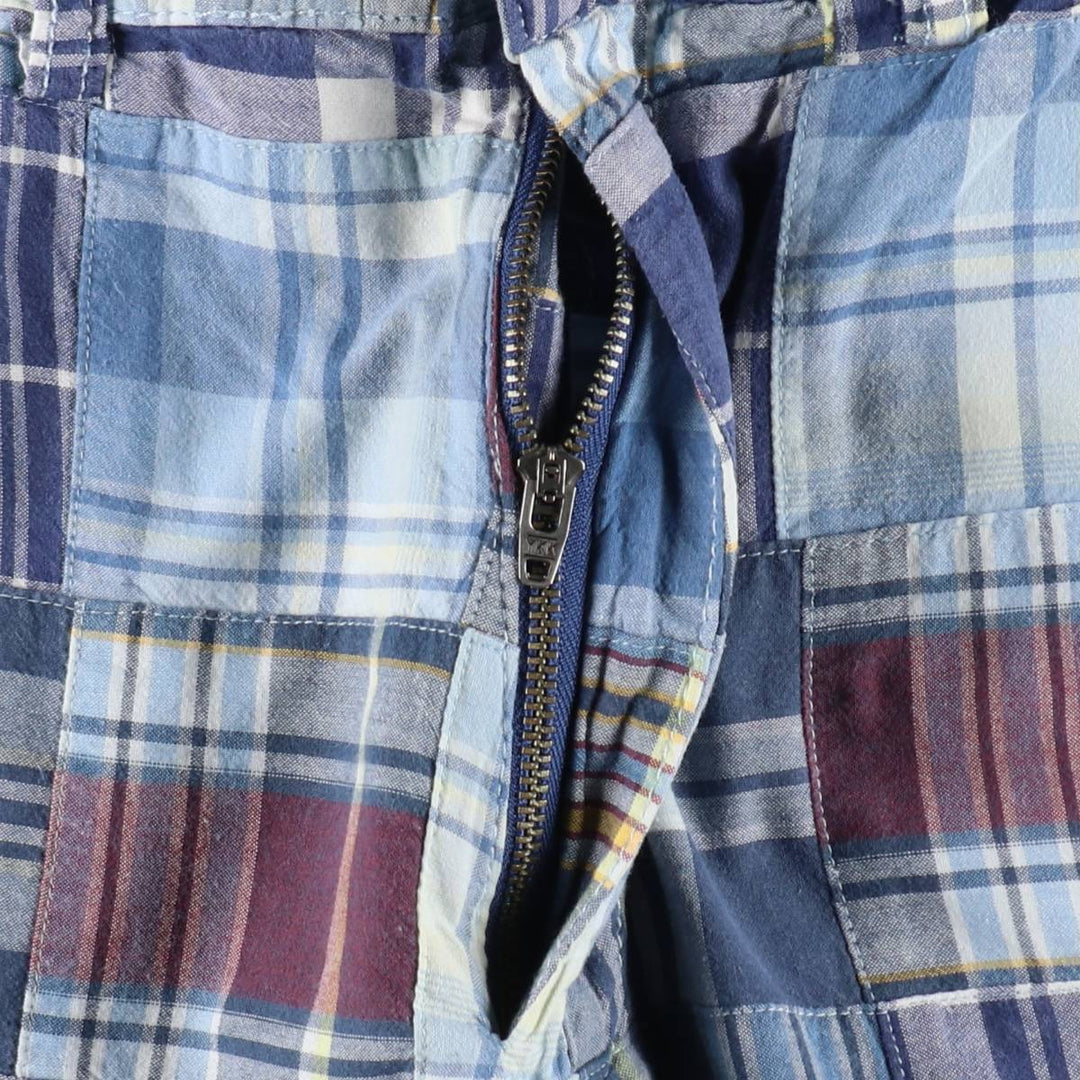 Ralph Lauren POLO by Ralph Lauren Check Pattern Patchwork Cotton Shorts, Men's Size W32 (approx.) cotton blue type Vintage Second Hand