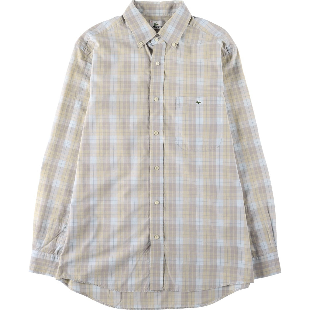 Lacoste (LACOSTE) French design long-sleeved button-down check shirt, size 40 (equivalent to men's M). cotton Beige type Vintage Second Hand