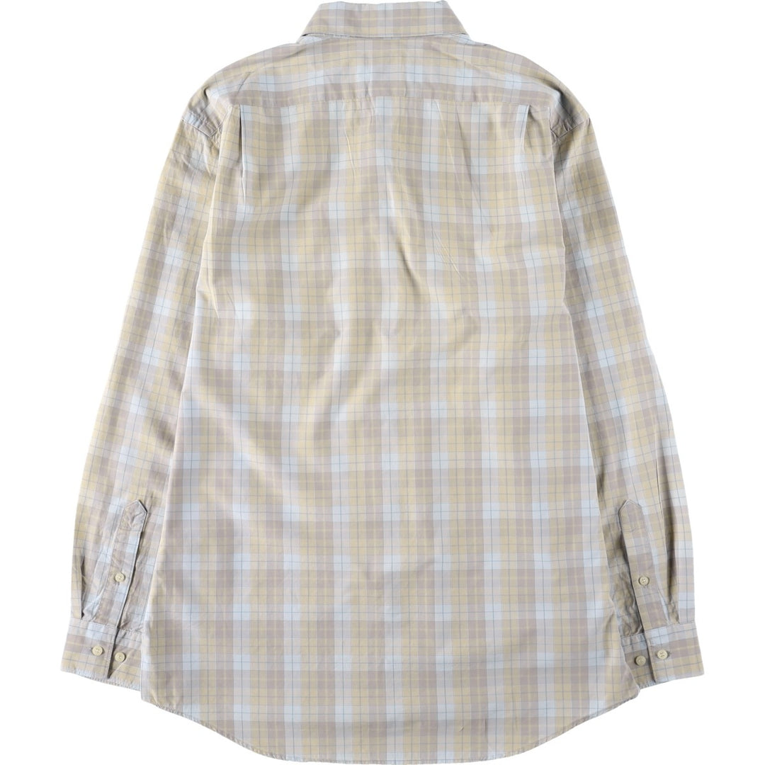 Lacoste (LACOSTE) French design long-sleeved button-down check shirt, size 40 (equivalent to men's M). cotton Beige type Vintage Second Hand