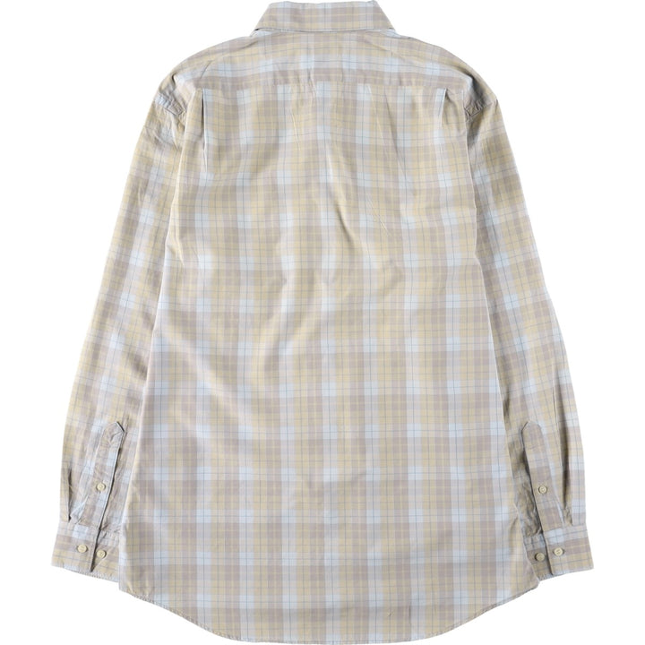 Lacoste (LACOSTE) French design long-sleeved button-down check shirt, size 40 (equivalent to men's M). cotton Beige type Vintage Second Hand