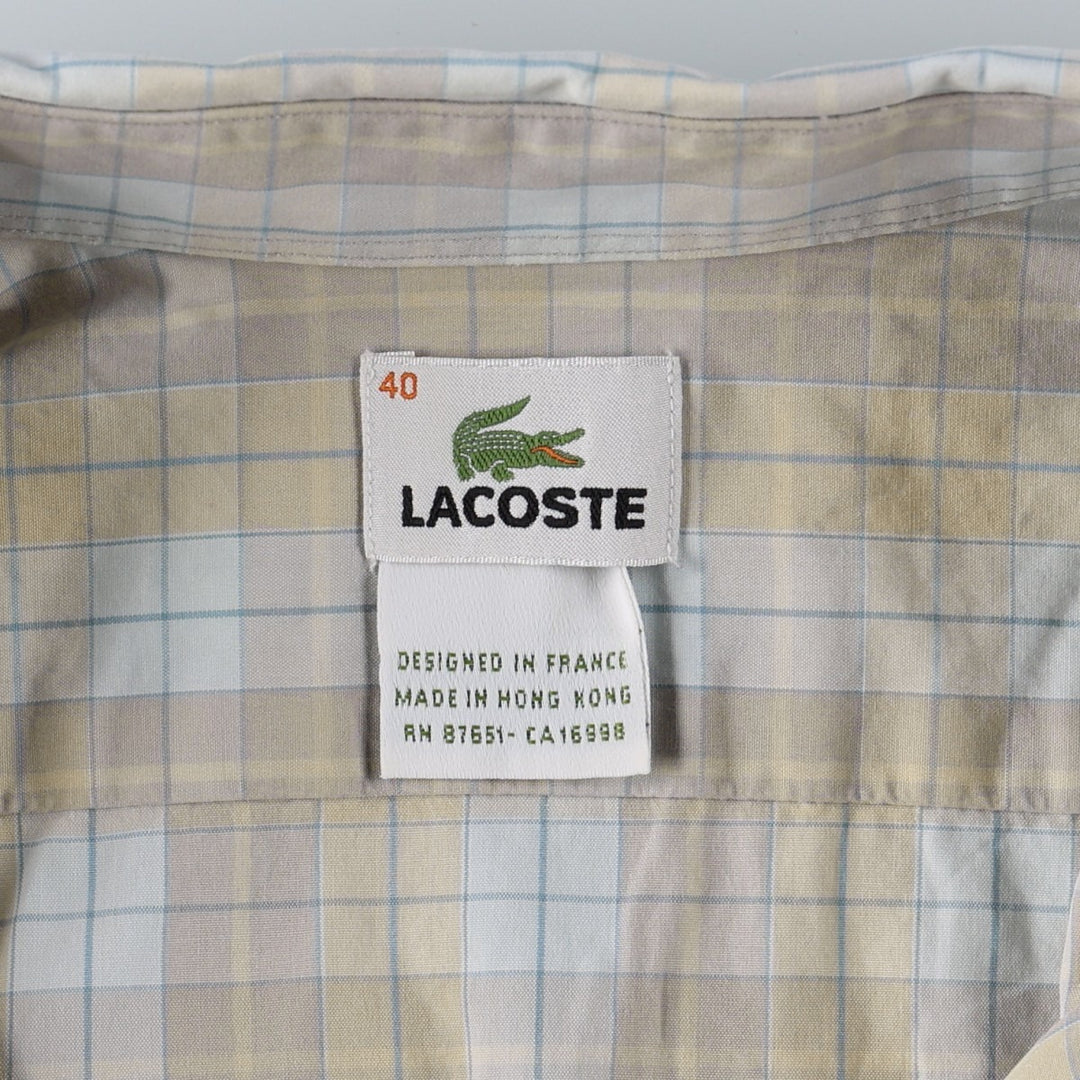 Lacoste (LACOSTE) French design long-sleeved button-down check shirt, size 40 (equivalent to men's M). cotton Beige type Vintage Second Hand