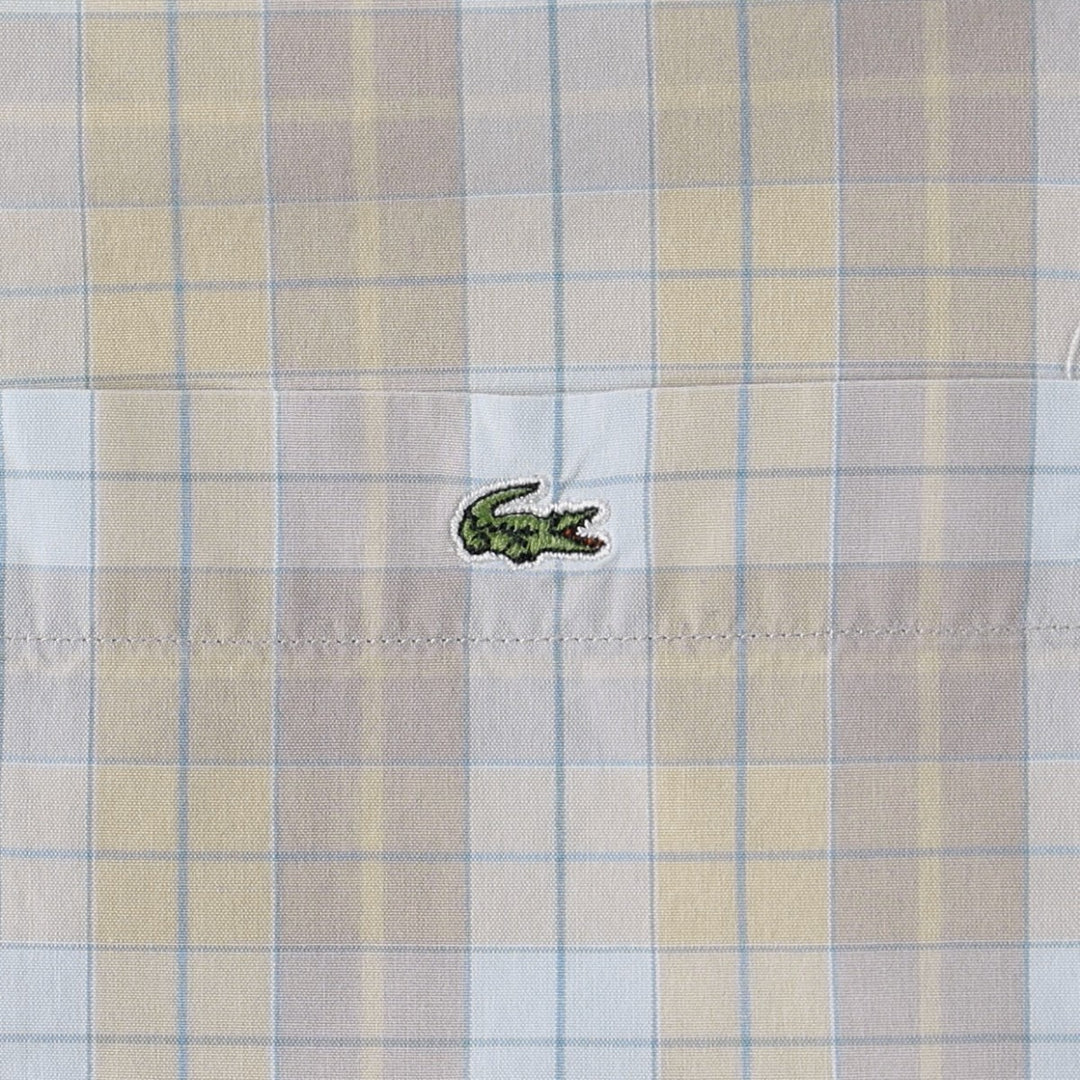 Lacoste (LACOSTE) French design long-sleeved button-down check shirt, size 40 (equivalent to men's M). cotton Beige type Vintage Second Hand