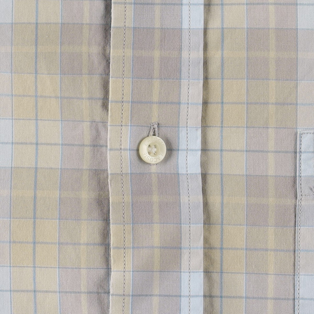 Lacoste (LACOSTE) French design long-sleeved button-down check shirt, size 40 (equivalent to men's M). cotton Beige type Vintage Second Hand