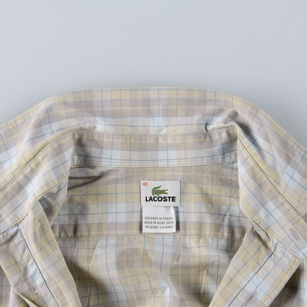 Lacoste (LACOSTE) French design long-sleeved button-down check shirt, size 40 (equivalent to men's M). cotton Beige type Vintage Second Hand