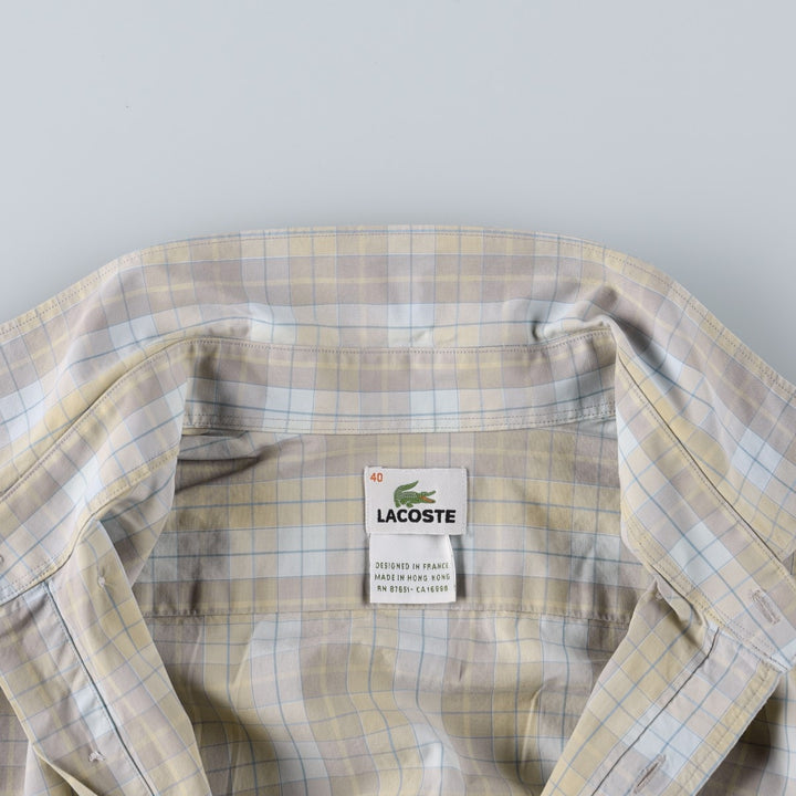 Lacoste (LACOSTE) French design long-sleeved button-down check shirt, size 40 (equivalent to men's M). cotton Beige type Vintage Second Hand