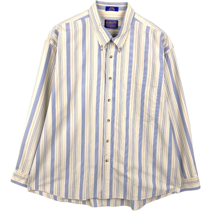 Pendleton Multi-Stripe Long-Sleeve Button-Down Stripe Shirt, Men's Size XXL (approx.) cotton Beige type Vintage Second Hand