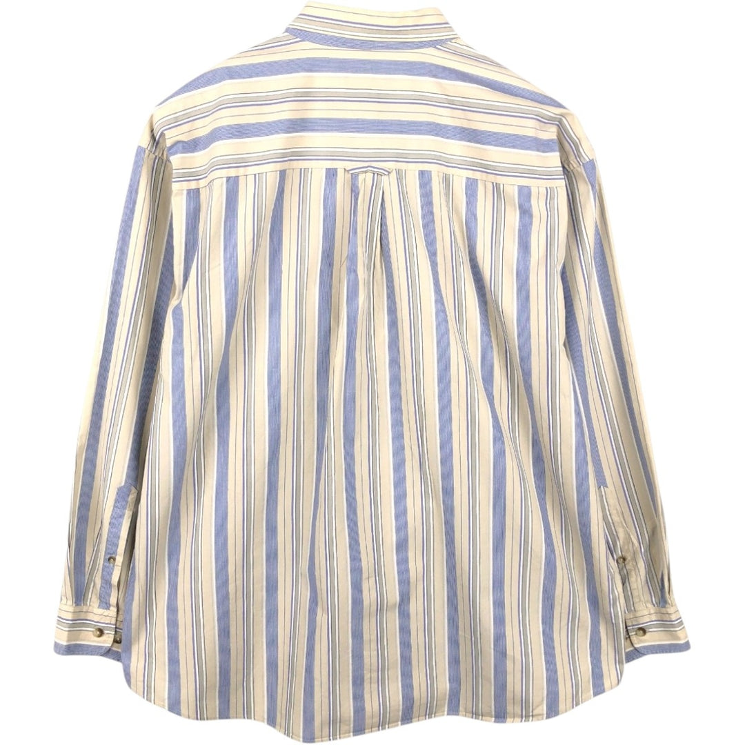 Pendleton Multi-Stripe Long-Sleeve Button-Down Stripe Shirt, Men's Size XXL (approx.) cotton Beige type Vintage Second Hand