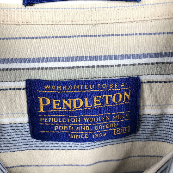 Pendleton Multi-Stripe Long-Sleeve Button-Down Stripe Shirt, Men's Size XXL (approx.) cotton Beige type Vintage Second Hand
