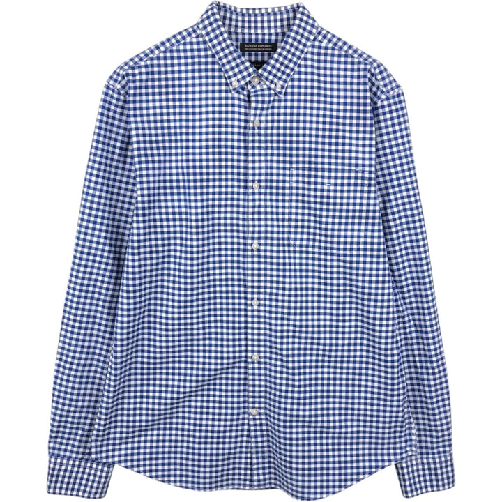 Banana Republic GRANT FIT Gingham Check Long-Sleeve Button-Down Check Shirt (Men's Size L equivalent) cotton blue type Vintage Second Hand