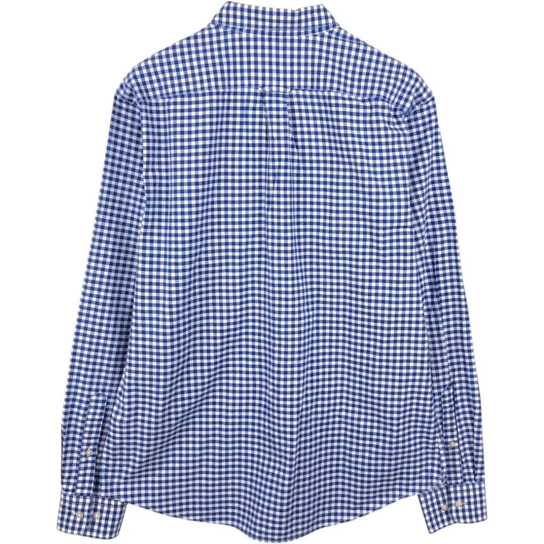 Banana Republic GRANT FIT Gingham Check Long-Sleeve Button-Down Check Shirt (Men's Size L equivalent) cotton blue type Vintage Second Hand