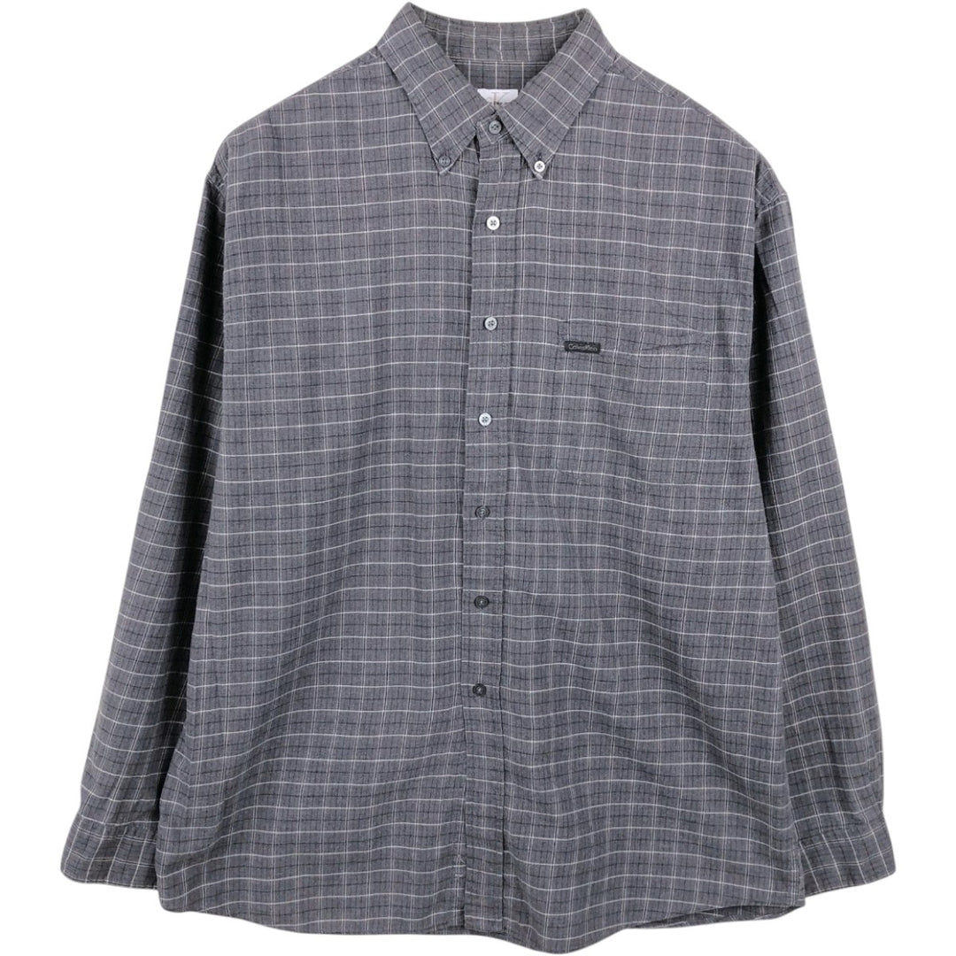 Calvin Klein Jeans Long-Sleeve Button-Down Check Shirt, Men's Size L (approx.) cotton gray type Vintage Second Hand