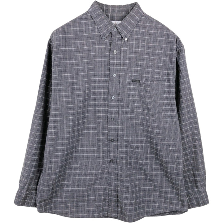 Calvin Klein Jeans Long-Sleeve Button-Down Check Shirt, Men's Size L (approx.) cotton gray type Vintage Second Hand