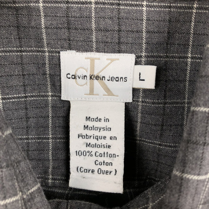 Calvin Klein Jeans Long-Sleeve Button-Down Check Shirt, Men's Size L (approx.) cotton gray type Vintage Second Hand