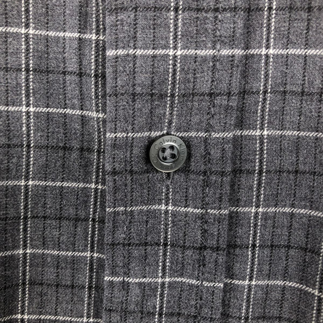 Calvin Klein Jeans Long-Sleeve Button-Down Check Shirt, Men's Size L (approx.) cotton gray type Vintage Second Hand