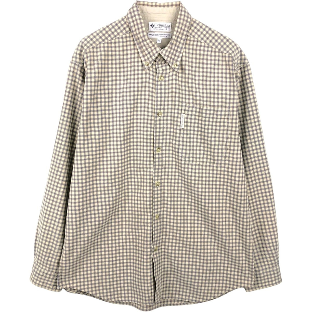 Columbia Long-Sleeve Button-Down Check Shirt, Men's Size M (approx.) cotton Beige type Vintage Second Hand