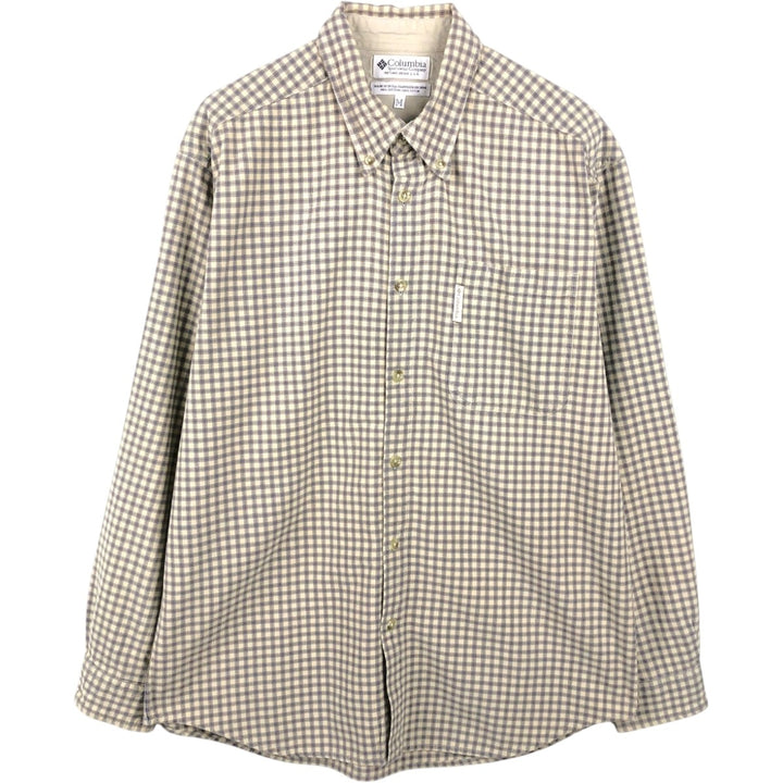 Columbia Long-Sleeve Button-Down Check Shirt, Men's Size M (approx.) cotton Beige type Vintage Second Hand